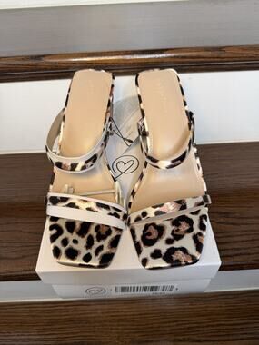 The Drop Avery Leopard Print Square Toe Sandals With Two Strap Design, Sz 8.5